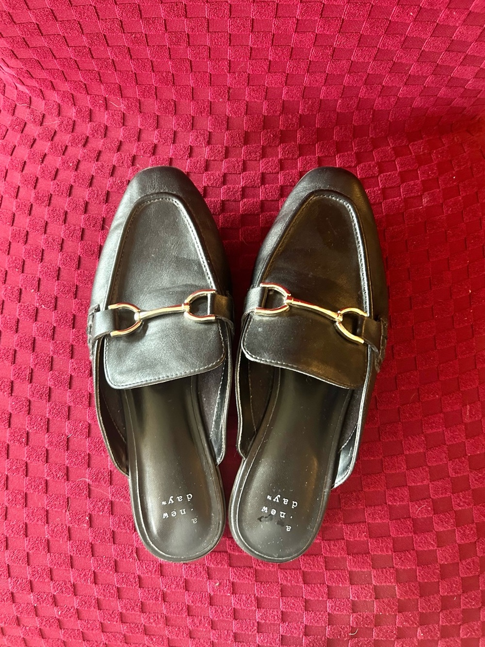 Women's Black Slip-On Loafers with Gold Bit Accent